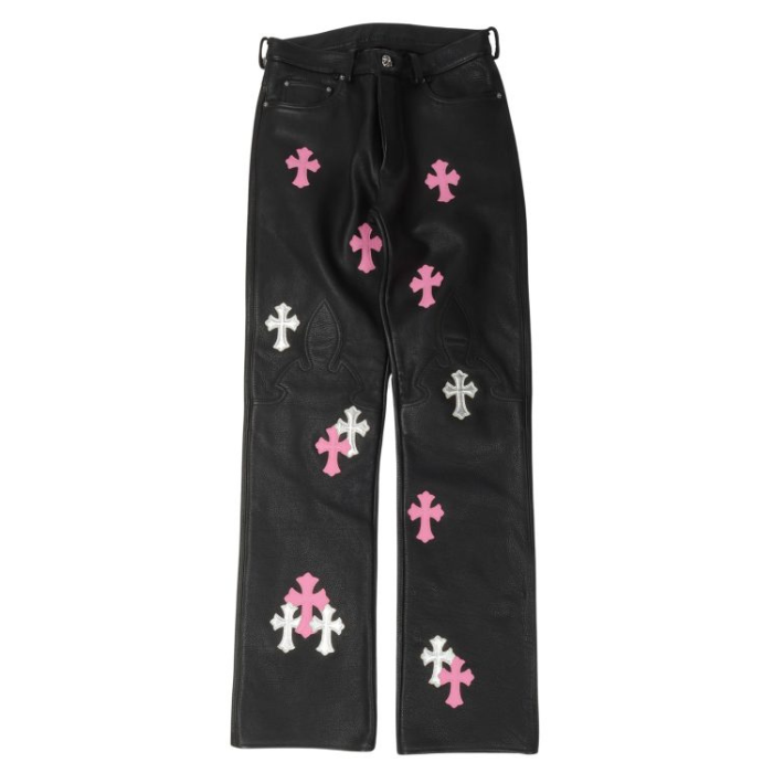 Chrome Hearts Fleur Knee Leather Cross Patch Pants