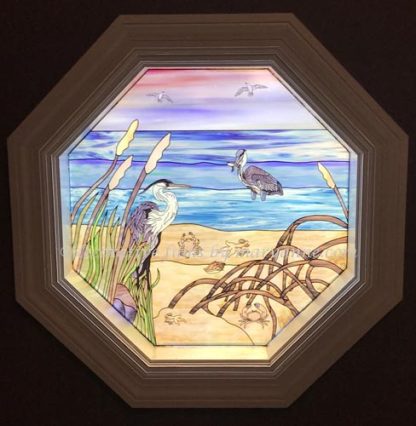 beach scene stained glass